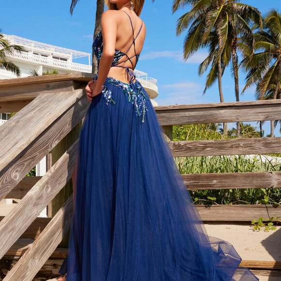 Navy blue formal dress.Prom party gala military ball evening mauve new long - Picture 1 of 6